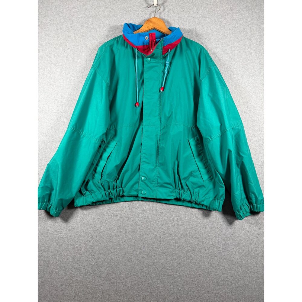 Vintage Honors Men's XXL Teal Colorblock Hooded Nylon Windbreaker Jacket 3970